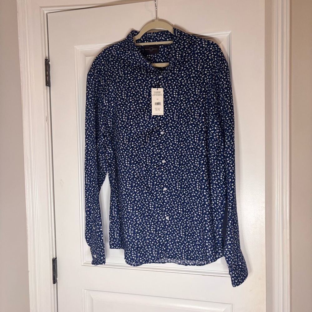 Blue and White Casual Button Down Shirt